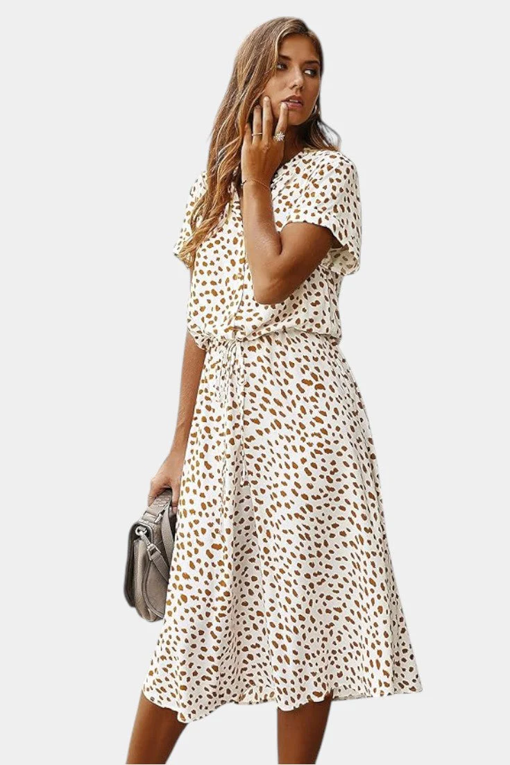 Rovena Vestido Midi de Lunares con Cuello Camisero y Cintura Ajustable - Image 5