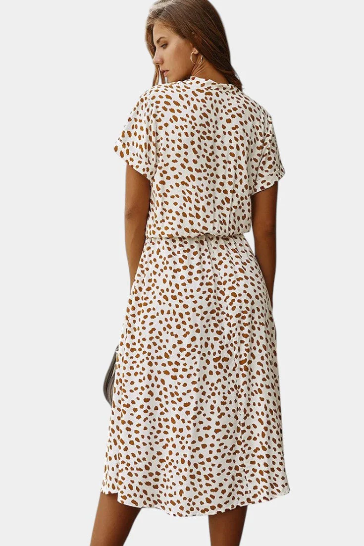 Rovena Vestido Midi de Lunares con Cuello Camisero y Cintura Ajustable - Image 7