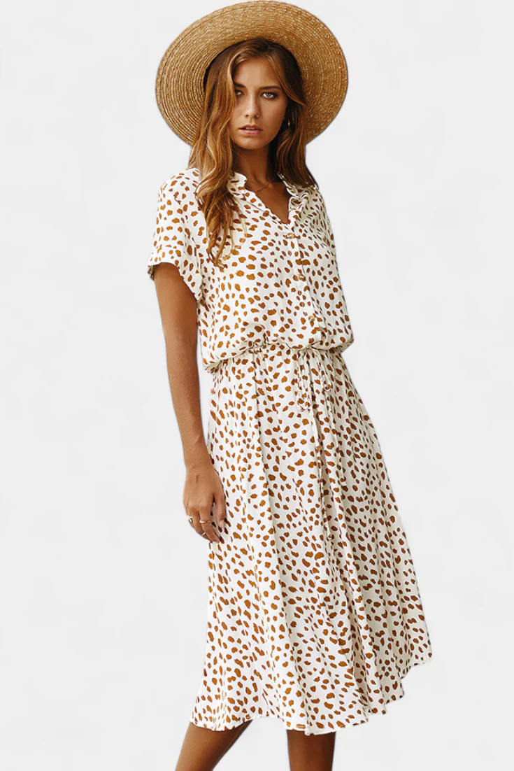 Rovena Vestido Midi de Lunares con Cuello Camisero y Cintura Ajustable - Image 8