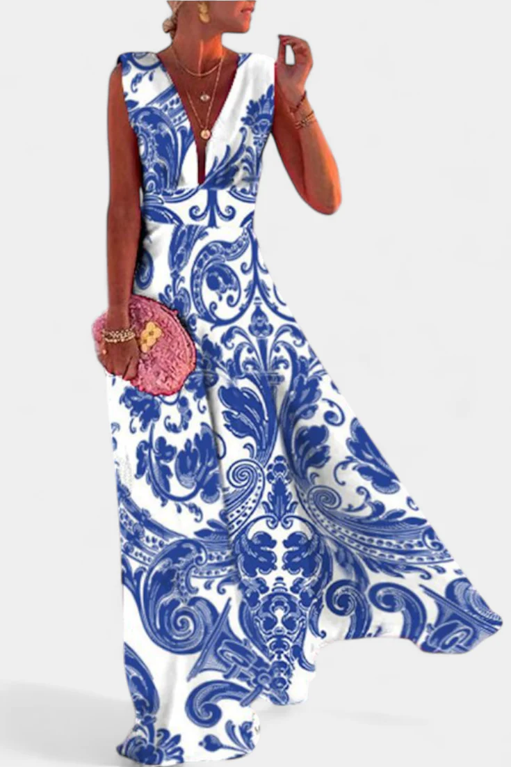 Salma Vestido A Línea con Estampado Minimalista y Cuello en V - Image 3
