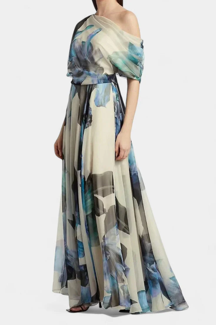 Sanaa Vestido Floral Abstracto de Un Hombro