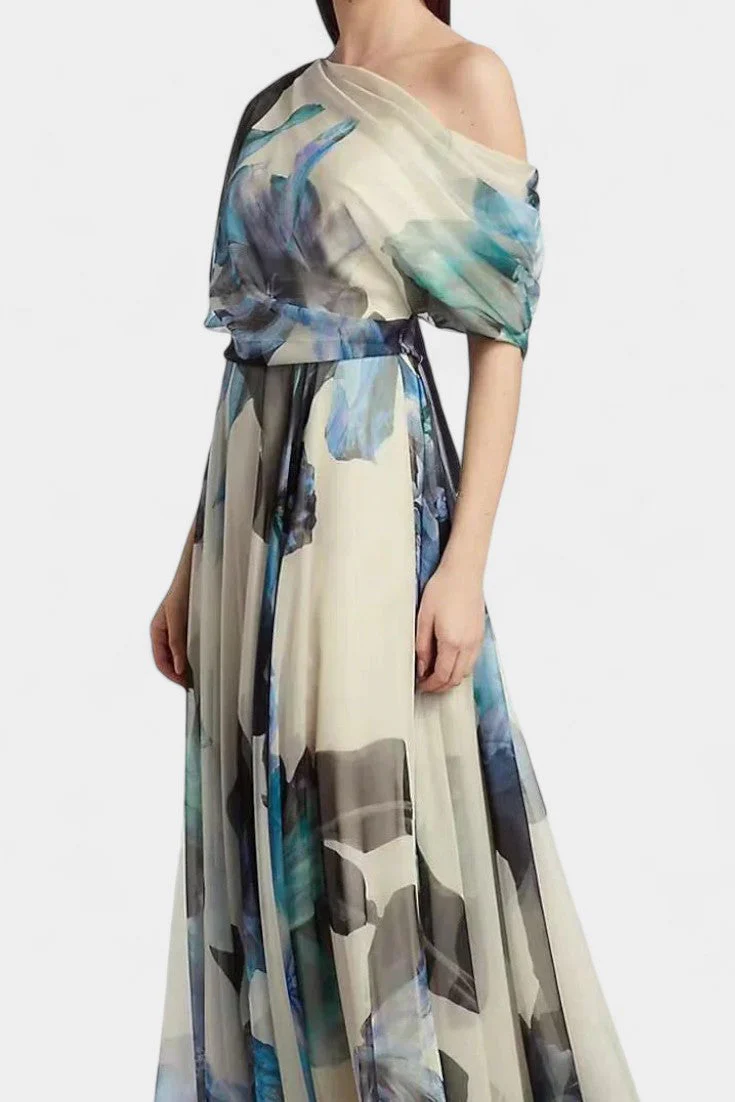 Sanaa Vestido Floral Abstracto de Un Hombro - Image 2
