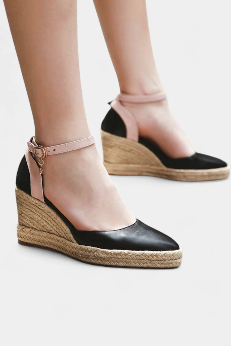 Dominga Sandalias de Cuña Estilo Espadrille con Tiras de Yute al Tobillo