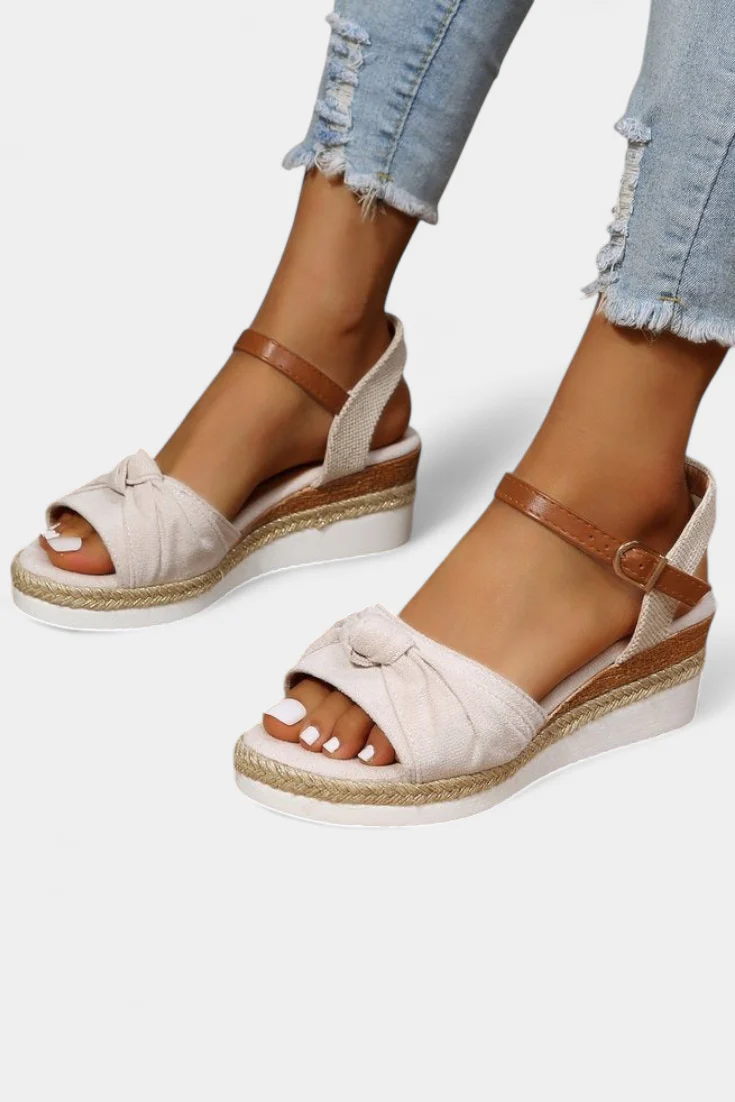 Loura Sandalias de Lona con Lazada y Plataforma Casual - Image 2