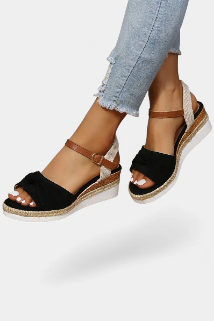 Loura Sandalias de Lona con Lazada y Plataforma Casual - Image 3