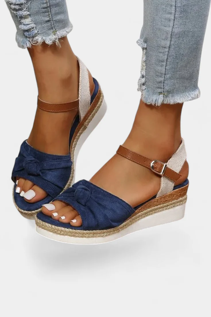 Loura Sandalias de Lona con Lazada y Plataforma Casual - Image 4
