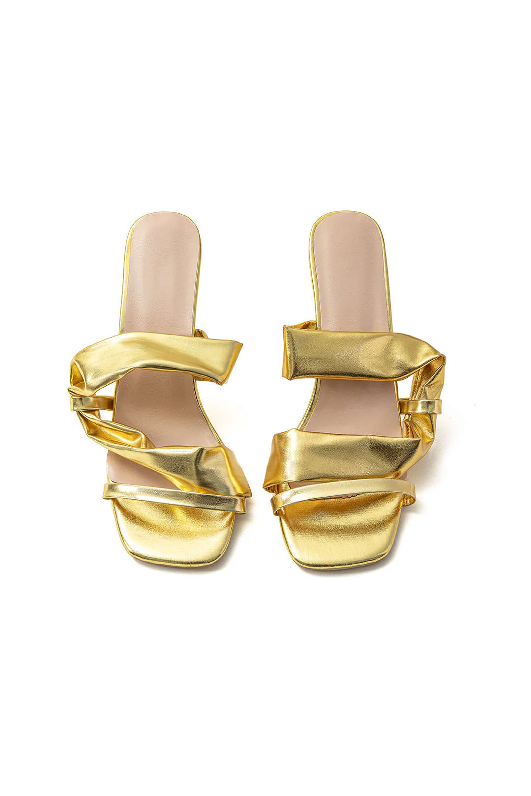 Sandalias de tacón alto con punta cuadrada arrugada metálica - Image 6