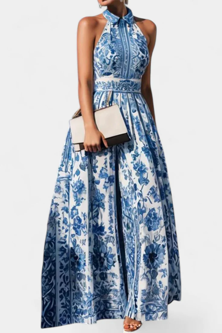 Shante Vestido A-Line Estampado Floral con Cuello Solapa