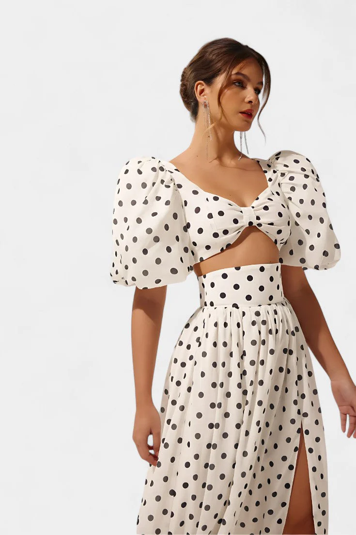 Sherine Conjunto de Falda con Mangas Abullonadas de Lunares - Image 3