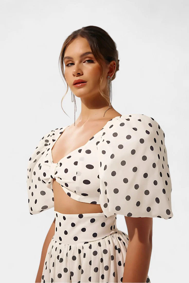 Sherine Conjunto de Falda con Mangas Abullonadas de Lunares - Image 4