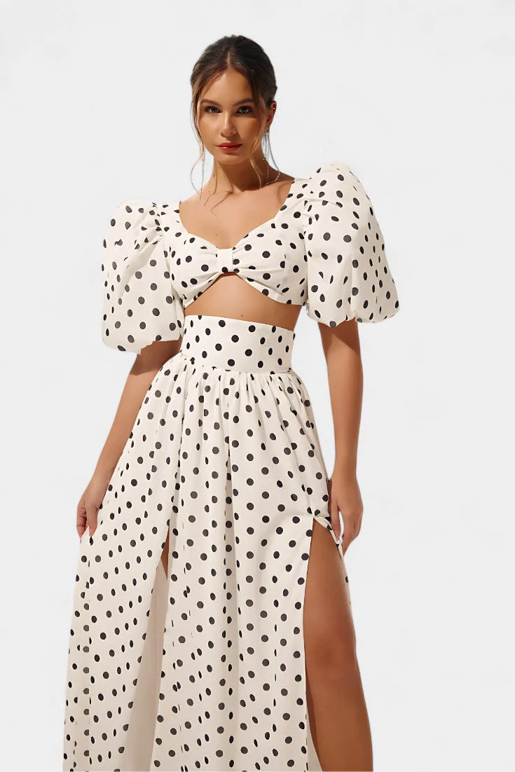 Sherine Conjunto de Falda con Mangas Abullonadas de Lunares - Image 6