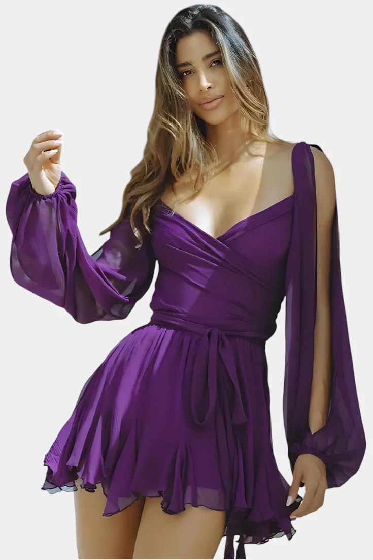 Skylar Vestido Mini con Escote en V y Mangas Ligeras - Image 10