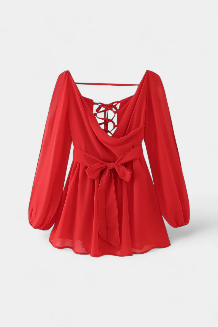 Skylar Vestido Mini con Escote en V y Mangas Ligeras - Image 14