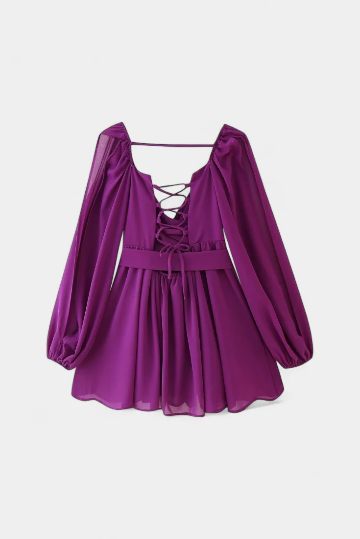 Skylar Vestido Mini con Escote en V y Mangas Ligeras - Image 15