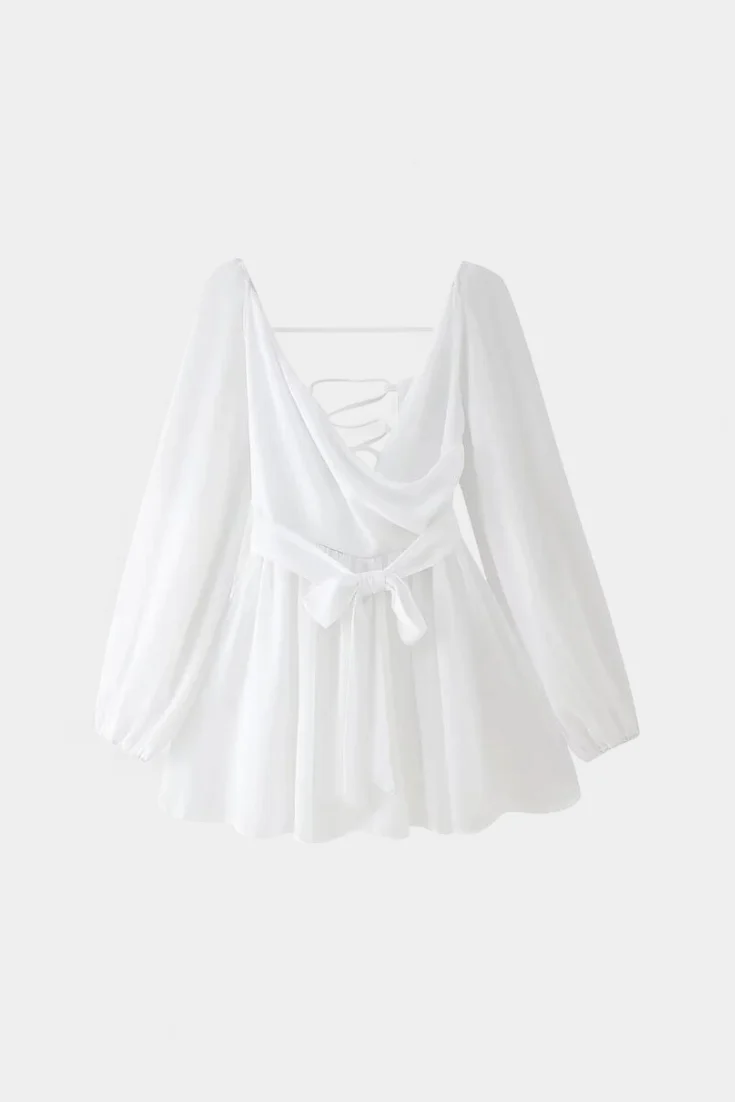 Skylar Vestido Mini con Escote en V y Mangas Ligeras - Image 16