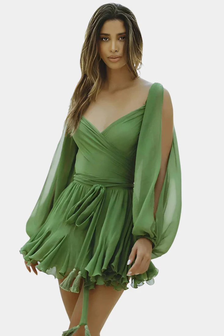 Skylar Vestido Mini con Escote en V y Mangas Ligeras - Image 2