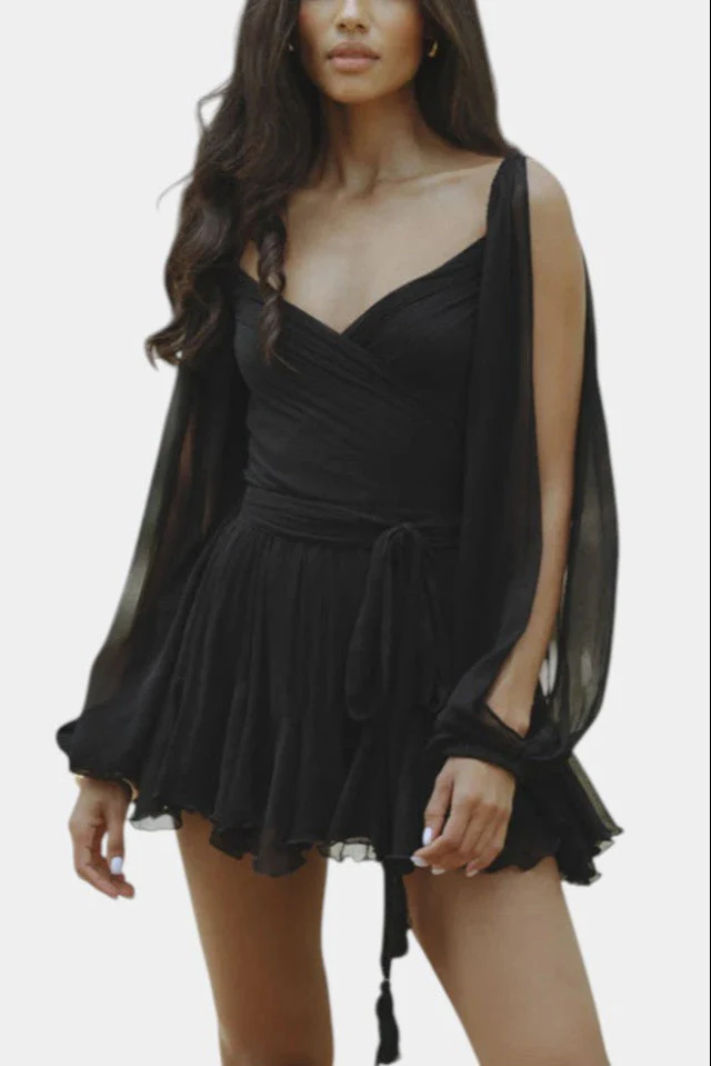 Skylar Vestido Mini con Escote en V y Mangas Ligeras - Image 4
