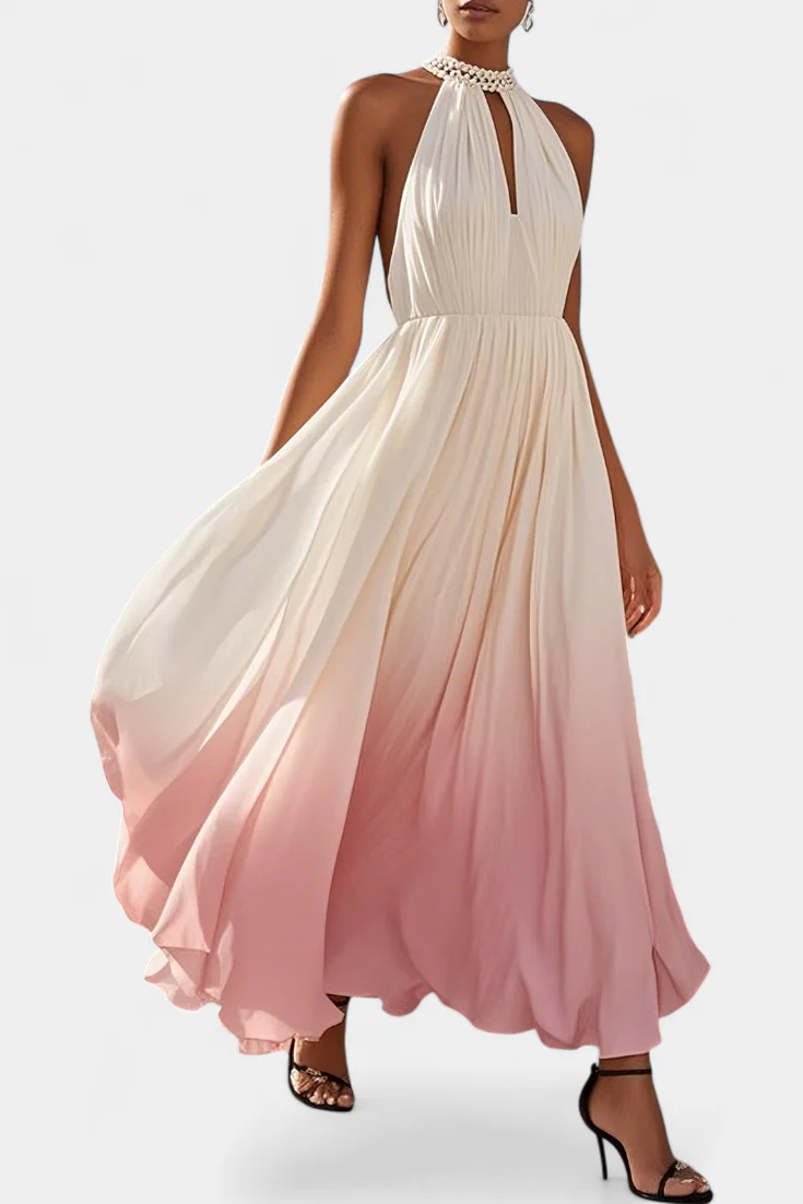 Starla Vestido Halter Plisado con Perlas - Image 6