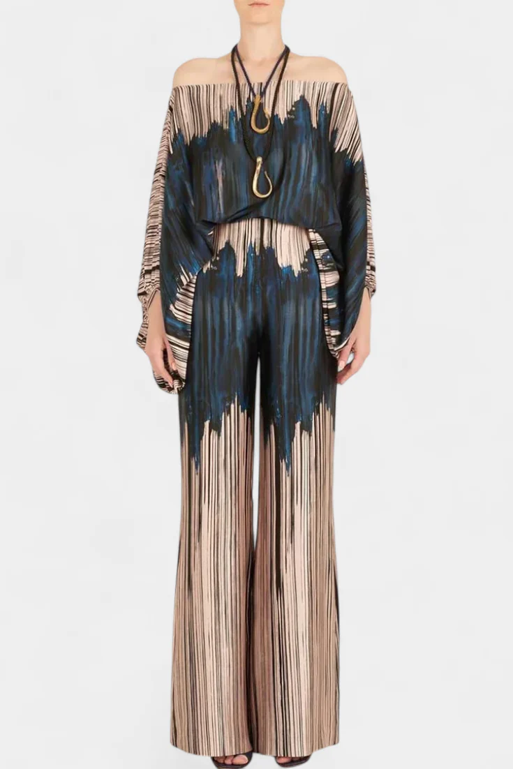 Sybella Conjunto Estampado de Dos Piezas con Pantalones de Pierna Ancha - Image 12