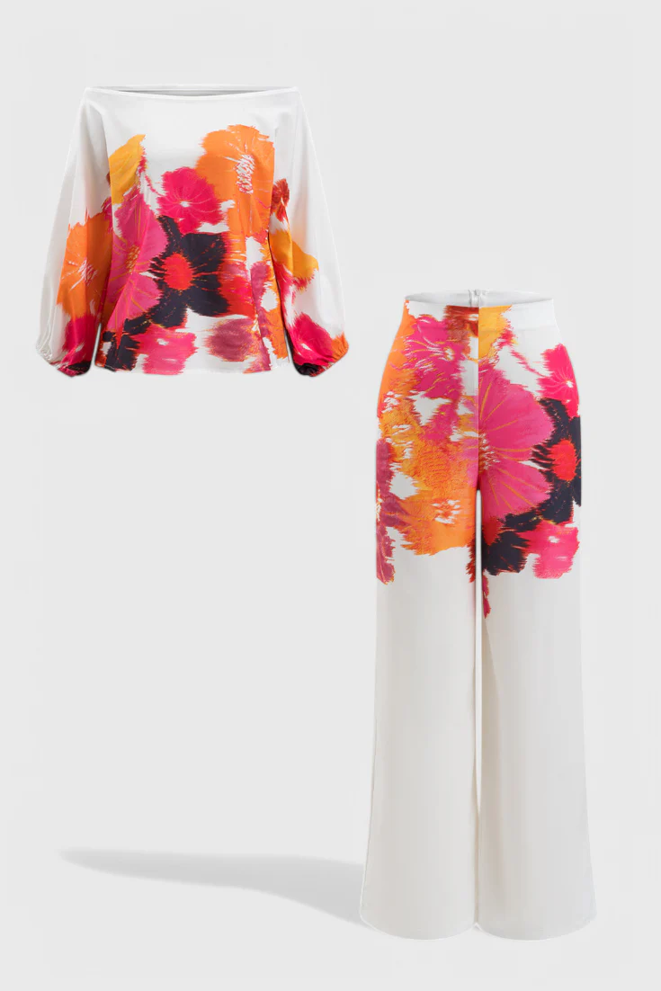 Sybella Conjunto Estampado de Dos Piezas con Pantalones de Pierna Ancha - Image 2
