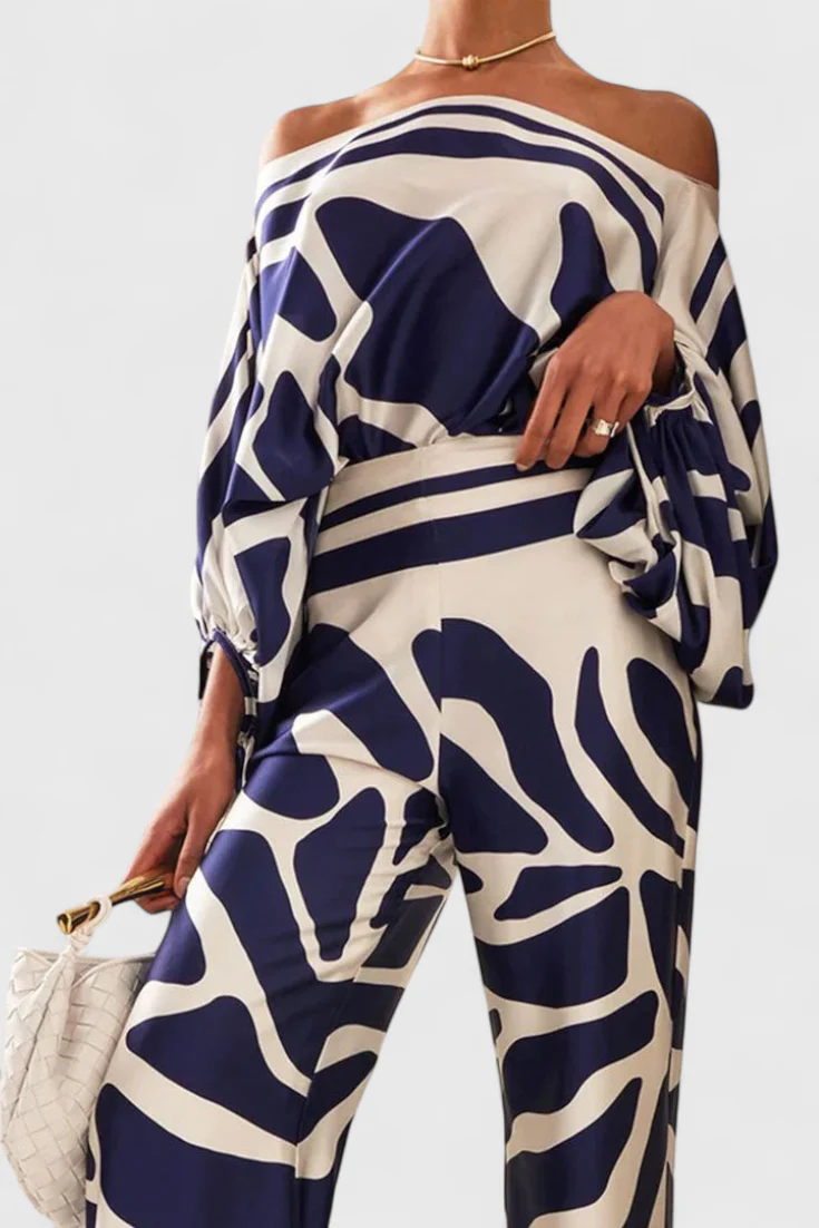 Sybella Conjunto Estampado de Dos Piezas con Pantalones de Pierna Ancha - Image 3