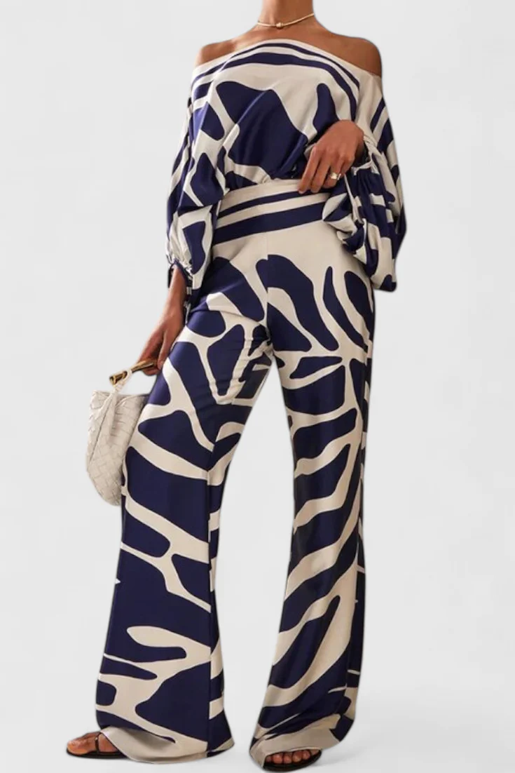 Sybella Conjunto Estampado de Dos Piezas con Pantalones de Pierna Ancha - Image 4
