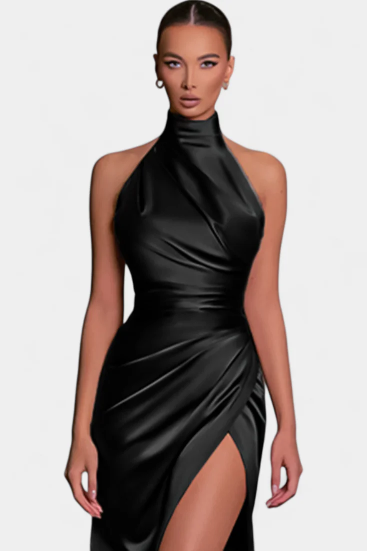 Symone Vestido Halter Torcido con Abertura Lateral Dramática - Image 4
