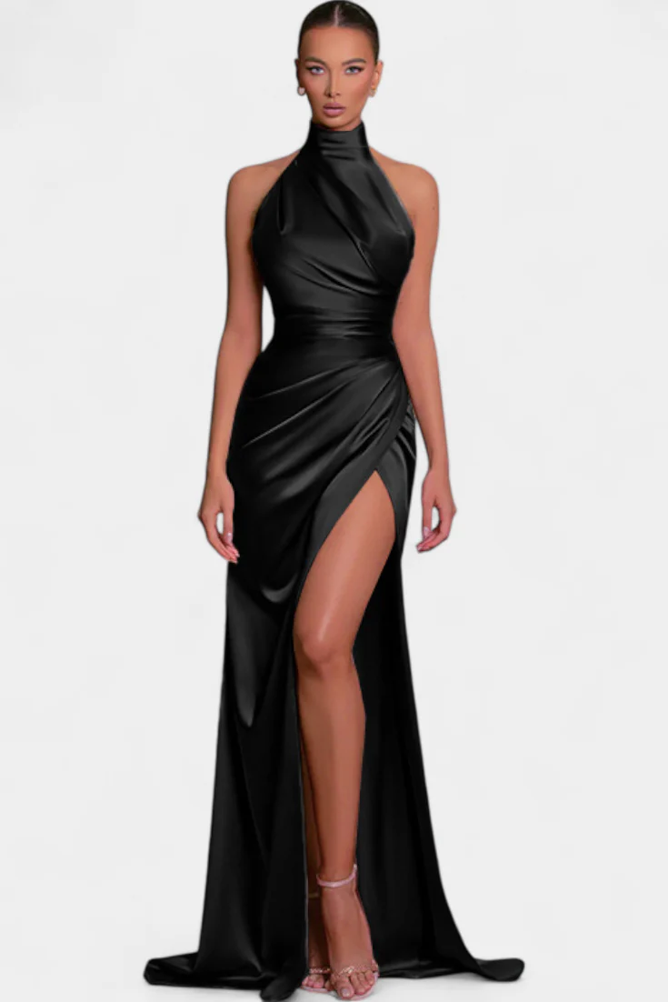Symone Vestido Halter Torcido con Abertura Lateral Dramática - Image 6