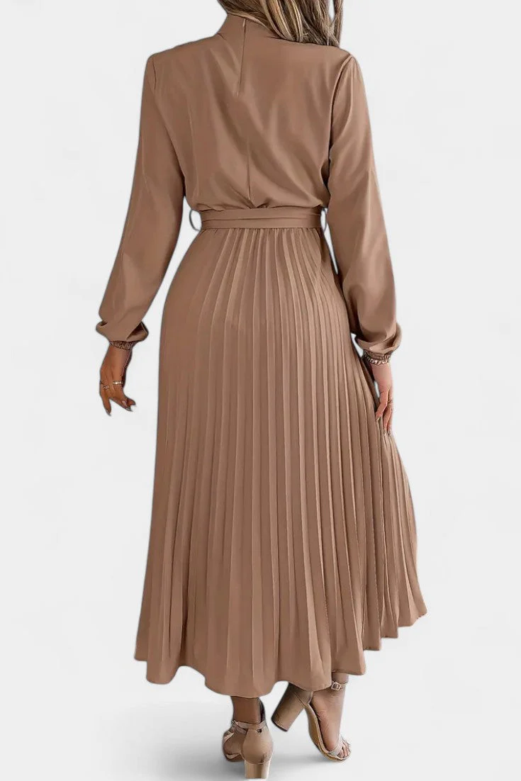 Theresa Vestido con Cuello Alto y Cinturón Plisado - Image 2