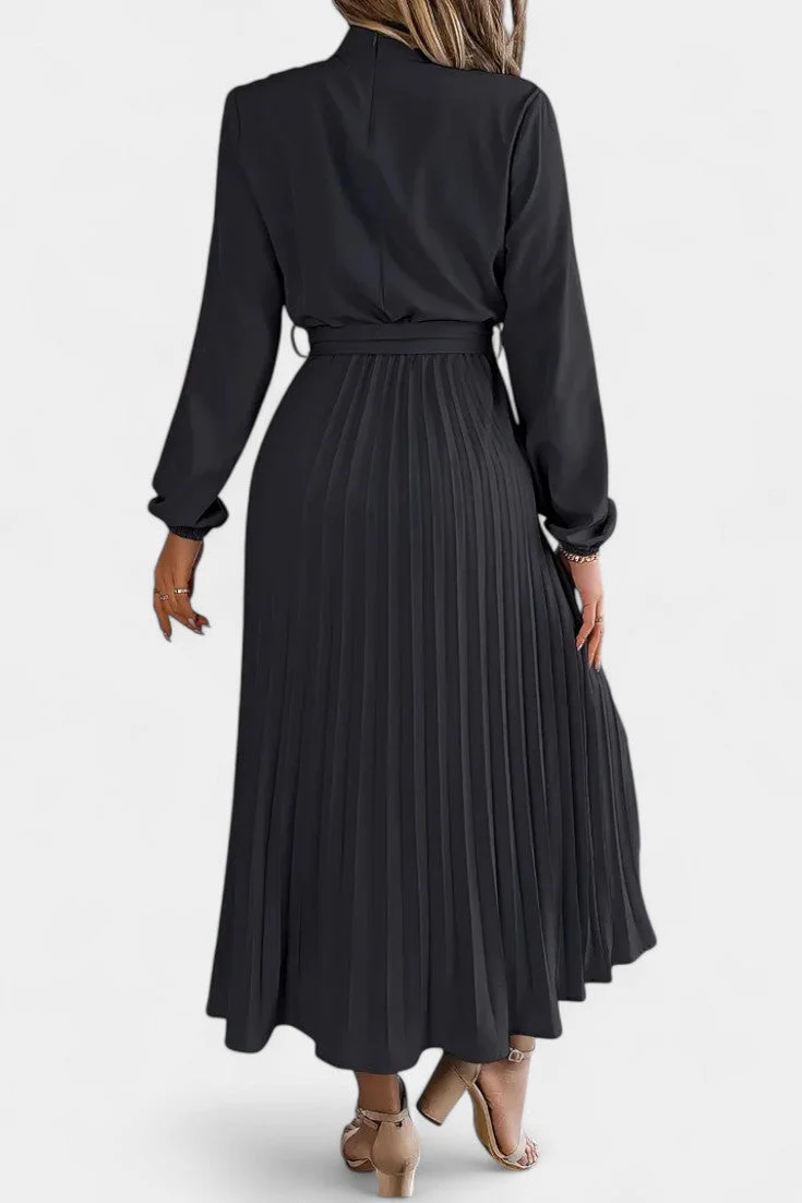 Theresa Vestido con Cuello Alto y Cinturón Plisado - Image 7