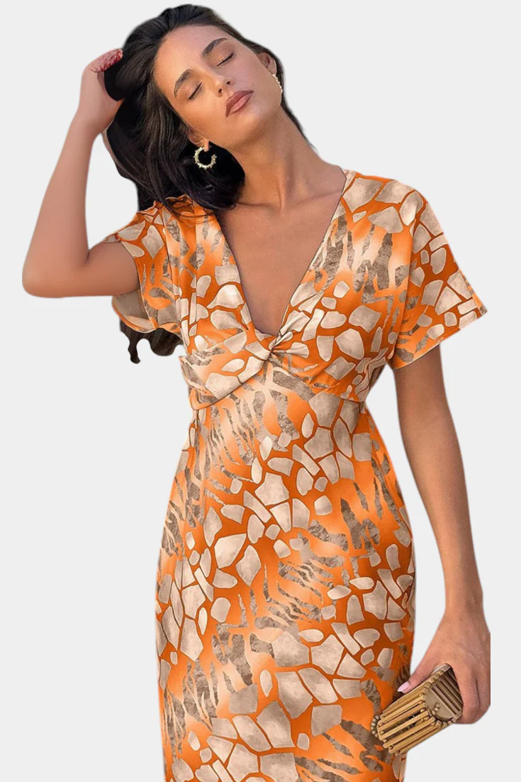 Triana Vestido con Estampado Abstracto y Escote en V - Image 4