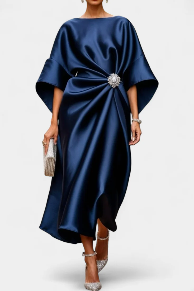 Ubelia Vestido Largo de Satén con Brillo Luxe