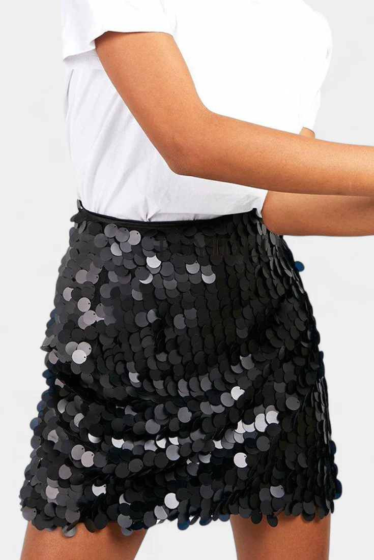 Veena Falda Mini de Lentejuelas en Negro, Dorado o Plata - Image 3