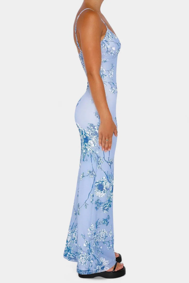 Iris Vestido de Encaje Floral Azul - Image 3