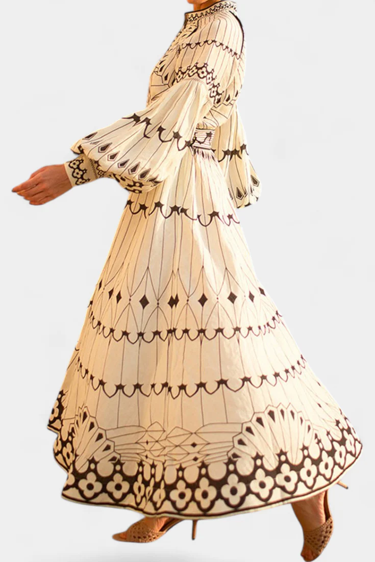 Soria Vestido Maxi Botón Bordado de Estilo Folk - Image 6