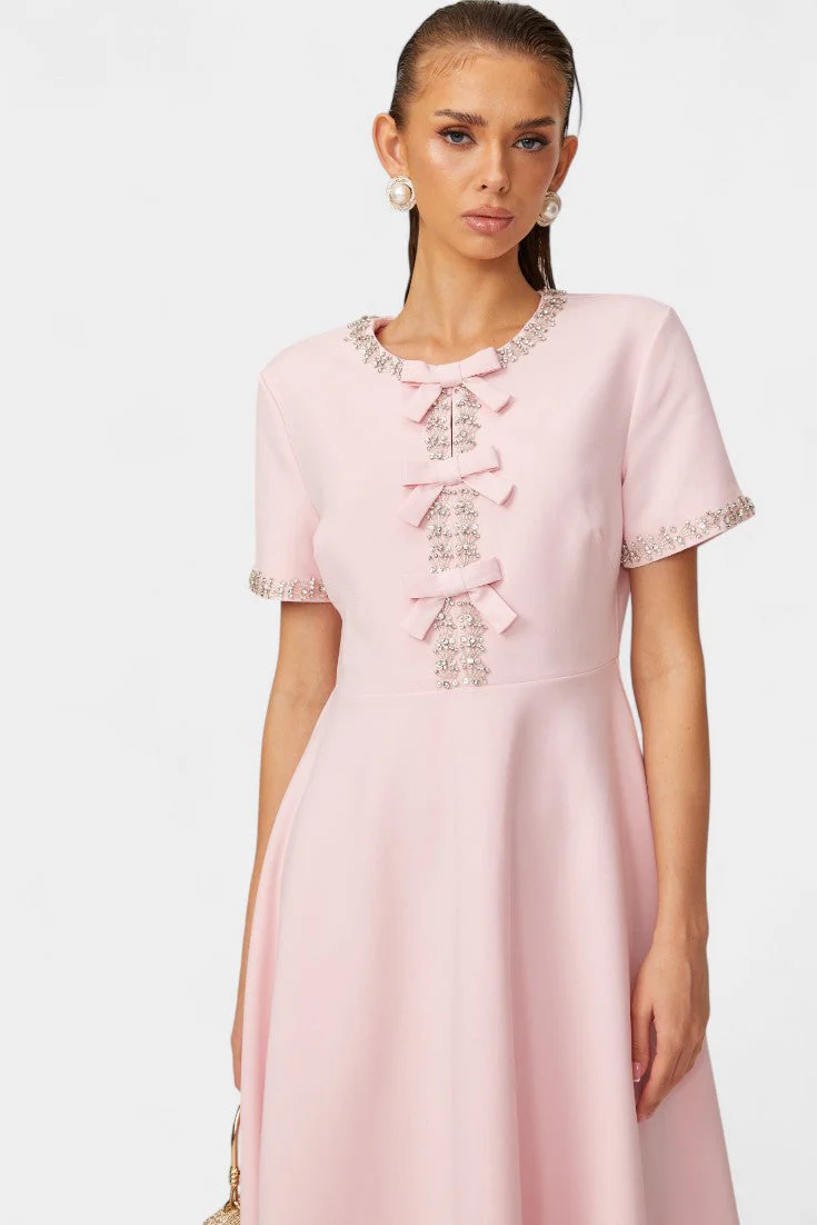 Linda Vestido Midi Acampanado con Lazo de Cristal - Image 7