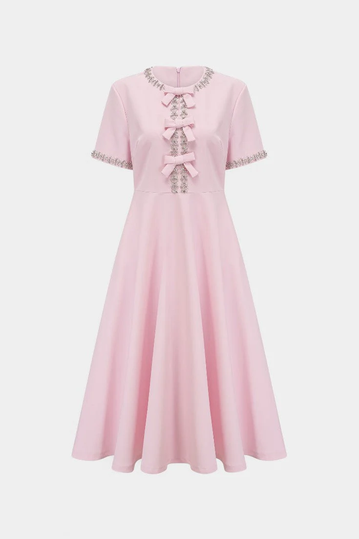 Linda Vestido Midi Acampanado con Lazo de Cristal - Image 8