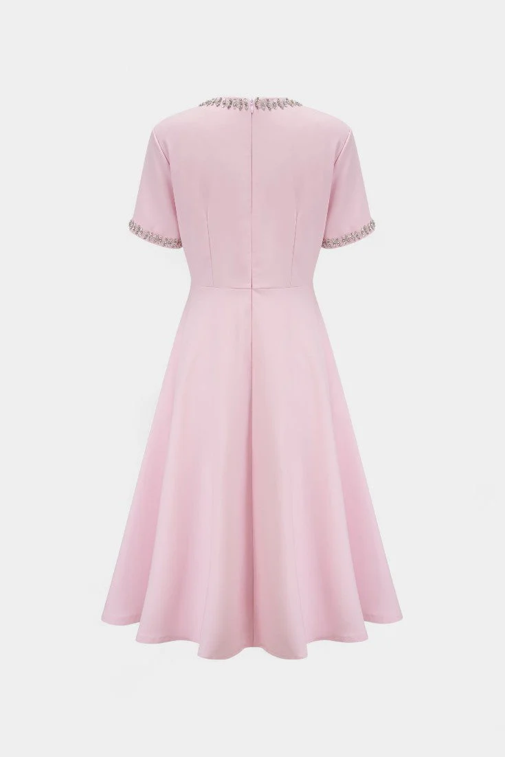 Linda Vestido Midi Acampanado con Lazo de Cristal - Image 9