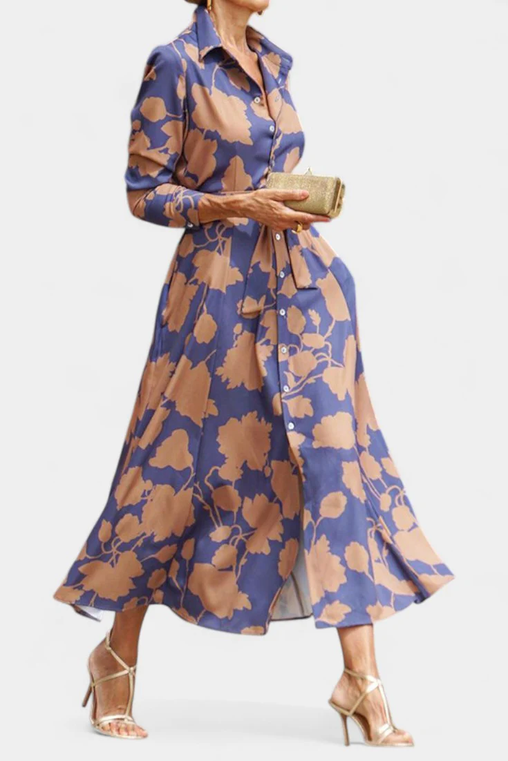 Samaria Vestido Midi de Botones con Cuello Floral - Image 3