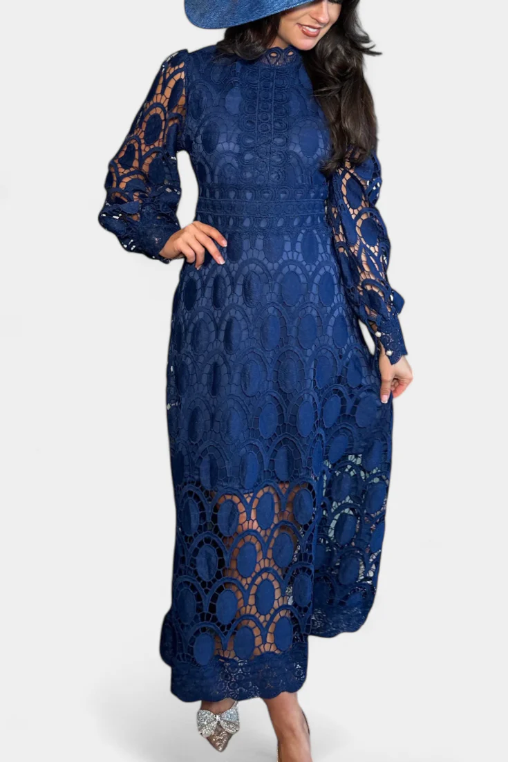 Jovie Vestido Midi de Encaje Bordado con Cuello Alto - Image 4
