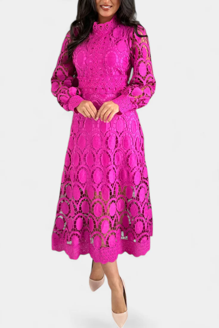 Jovie Vestido Midi de Encaje Bordado con Cuello Alto - Image 5