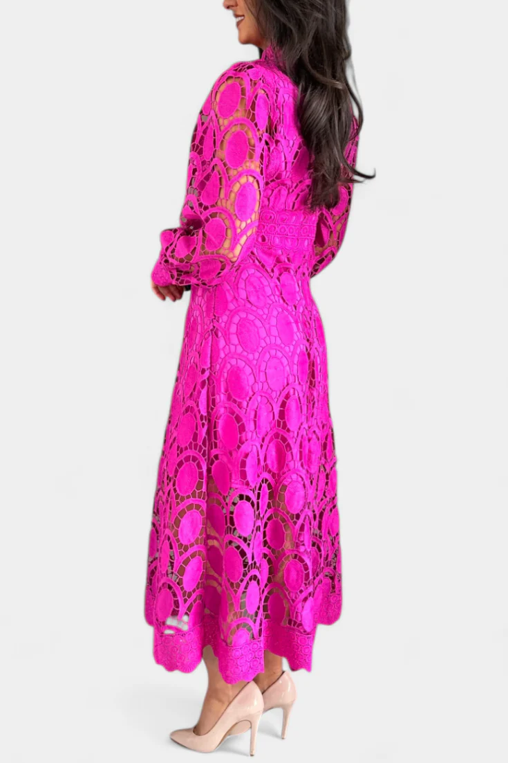 Jovie Vestido Midi de Encaje Bordado con Cuello Alto - Image 6