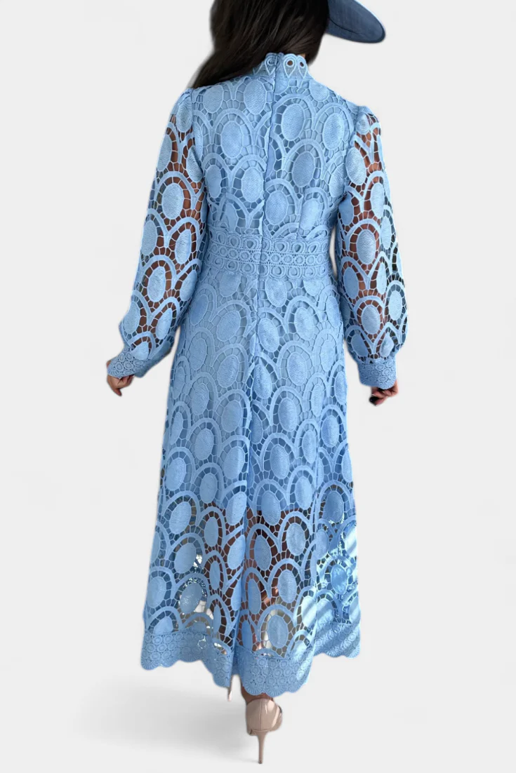 Jovie Vestido Midi de Encaje Bordado con Cuello Alto - Image 7