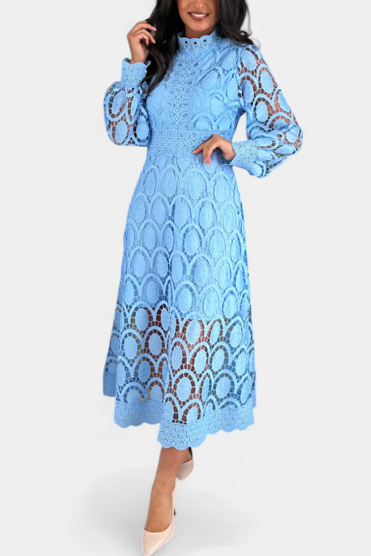 Jovie Vestido Midi de Encaje Bordado con Cuello Alto - Image 8