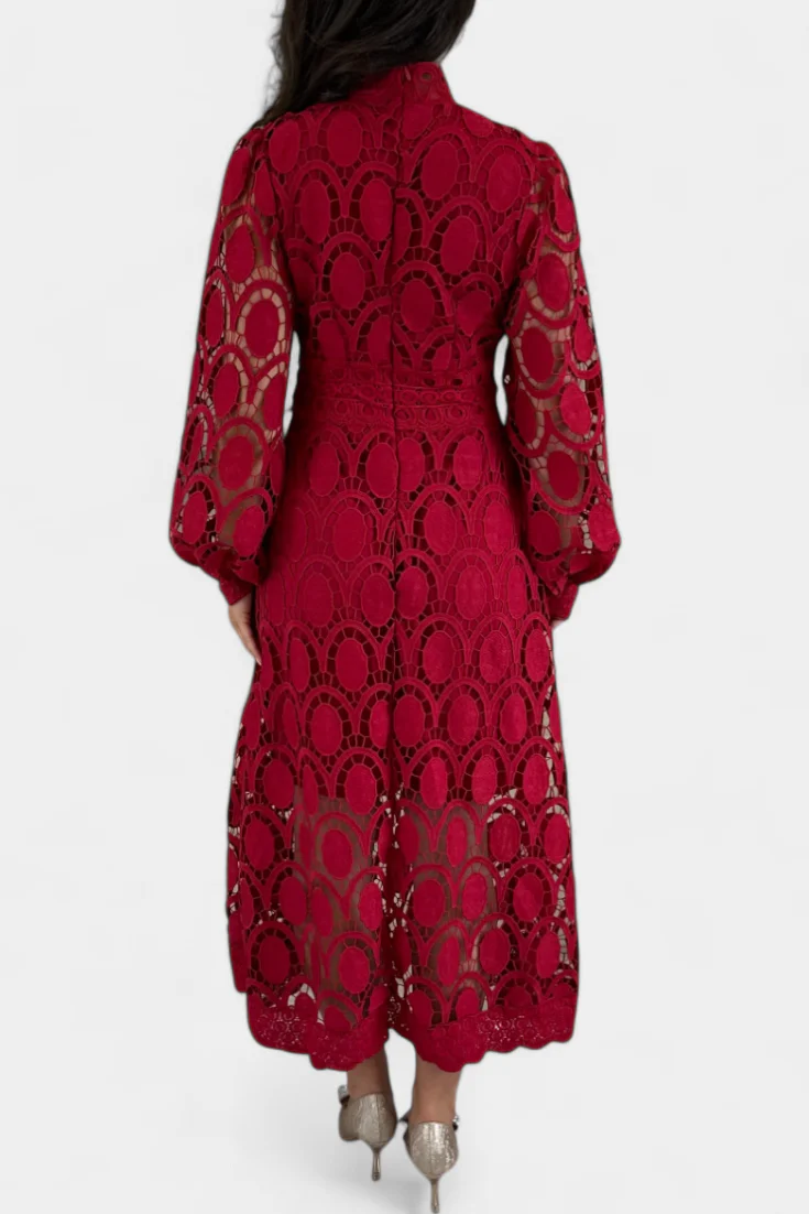 Jovie Vestido Midi de Encaje Bordado con Cuello Alto - Image 9