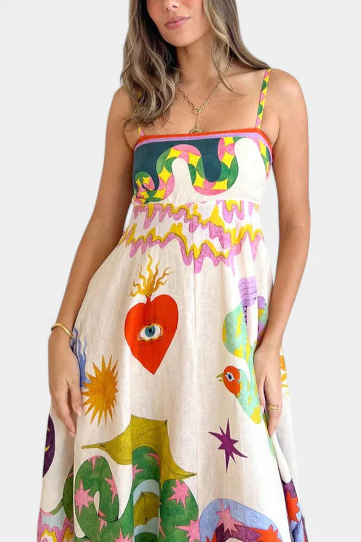 Arlene Vestido Midi de Mezcla de Lino Impreso - Image 6