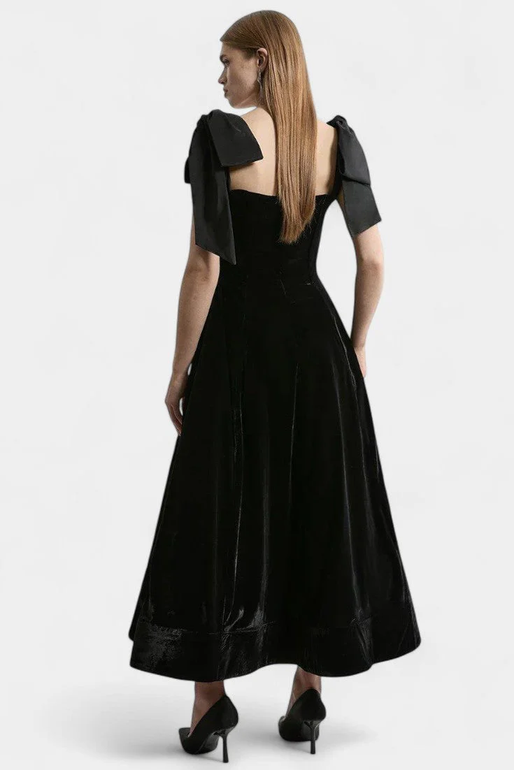 Ajla Vestido Midi de Terciopelo sin Tirantes con Lazo - Image 2