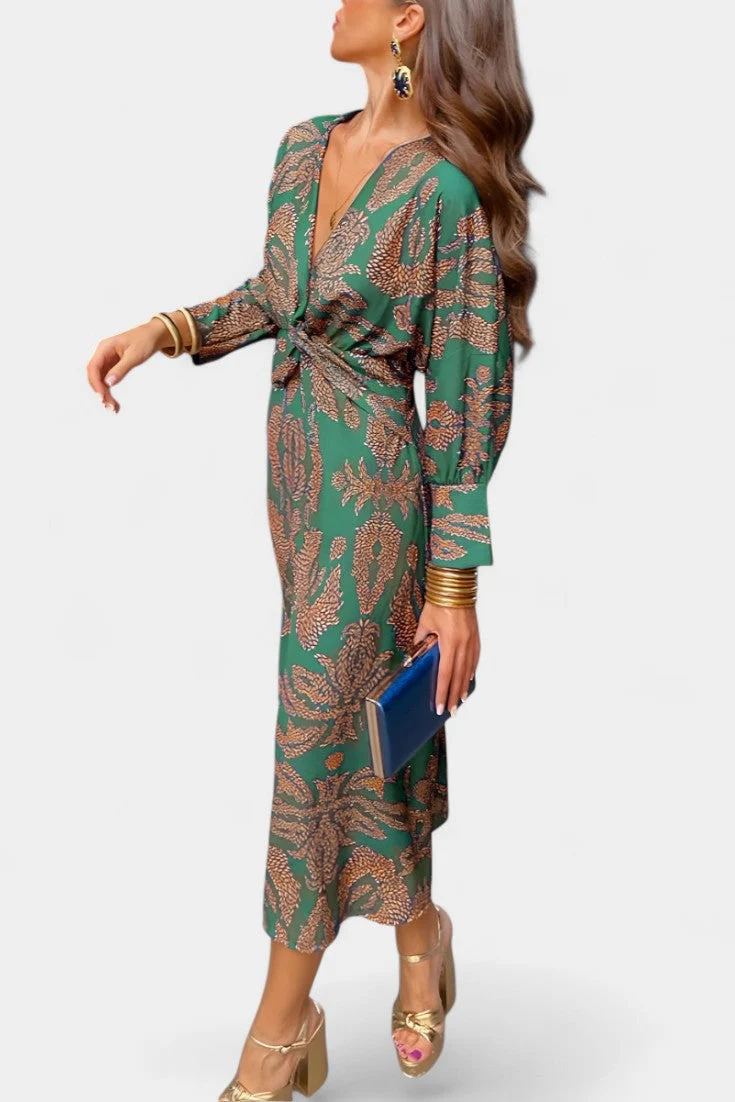 Elara Vestido Suave con Escote en V y Nudo - Image 5