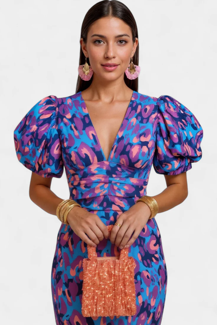 Wibia Vestido Estampado con Mangas Volumen y Fruncido - Image 11