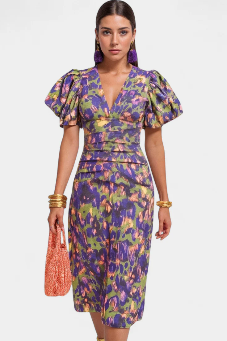 Wibia Vestido Estampado con Mangas Volumen y Fruncido - Image 12